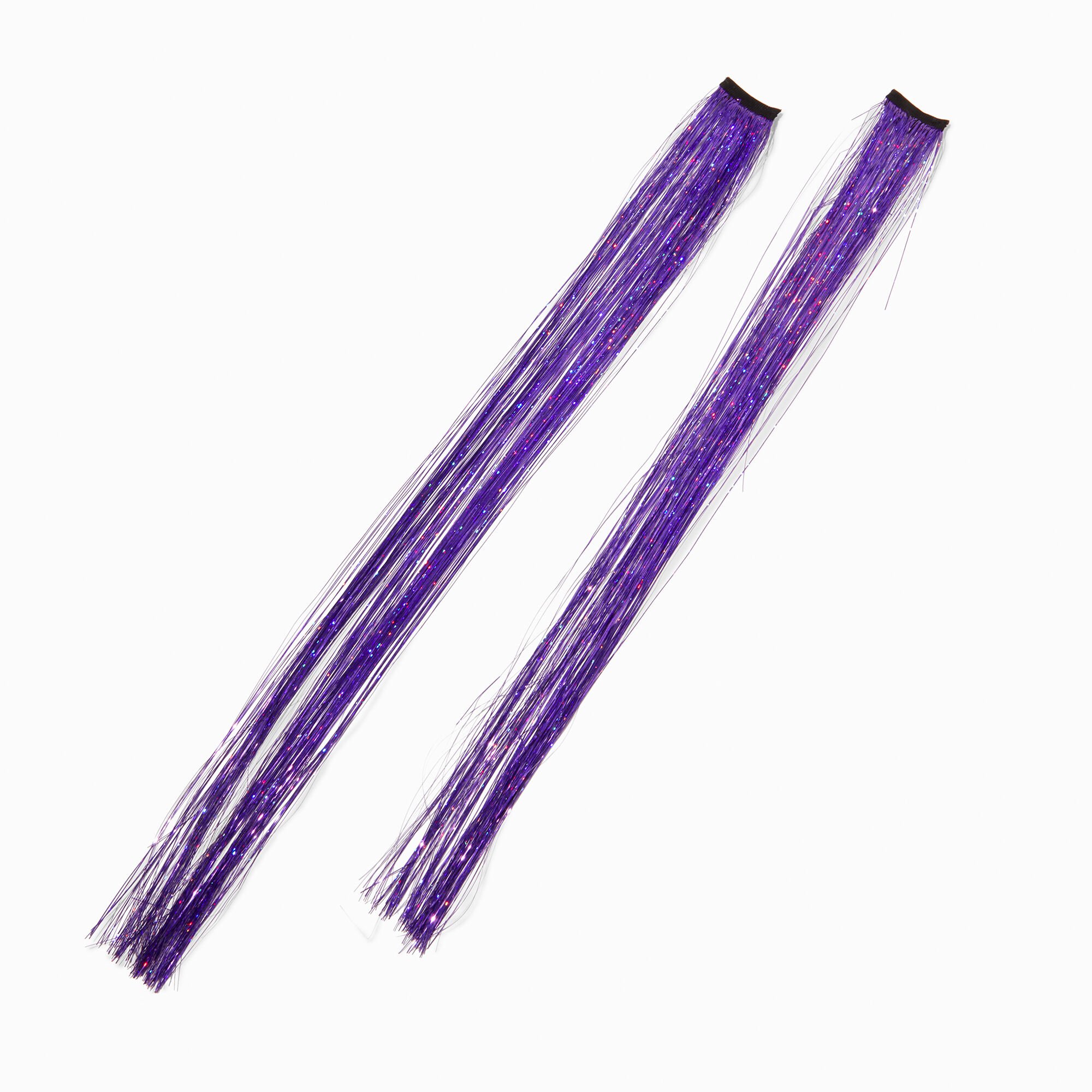 View Claires Tinsel Faux Hair Clip In Extensions 2 Pack Purple information
