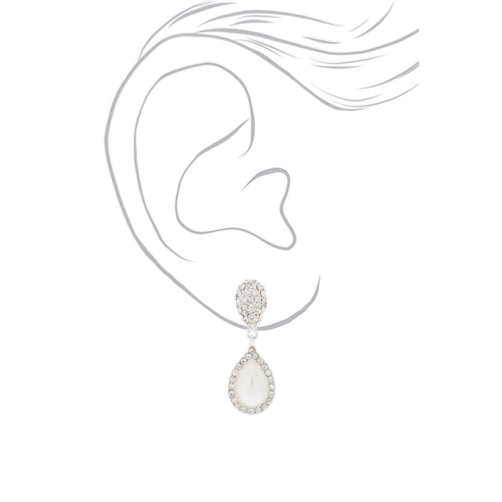 Silver 1.5" Glitz Teardrop Earrings,