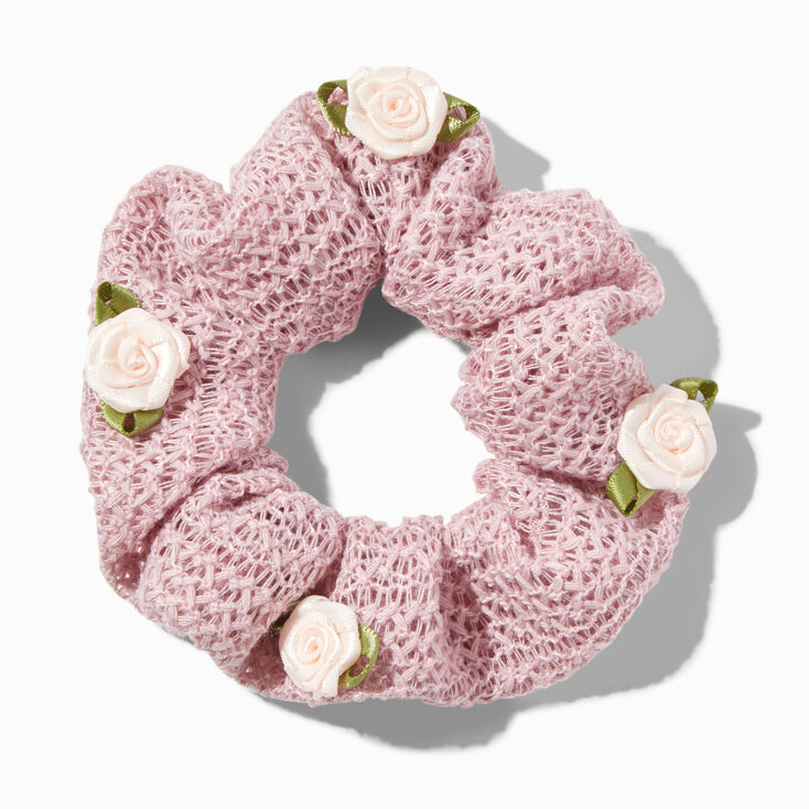 Blush Rosette Crochet Hair Scrunchie,