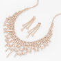 Rose Gold Crystal Waterfall Necklace &amp; 1&quot; Drop Earrings Set - 2 Pack,