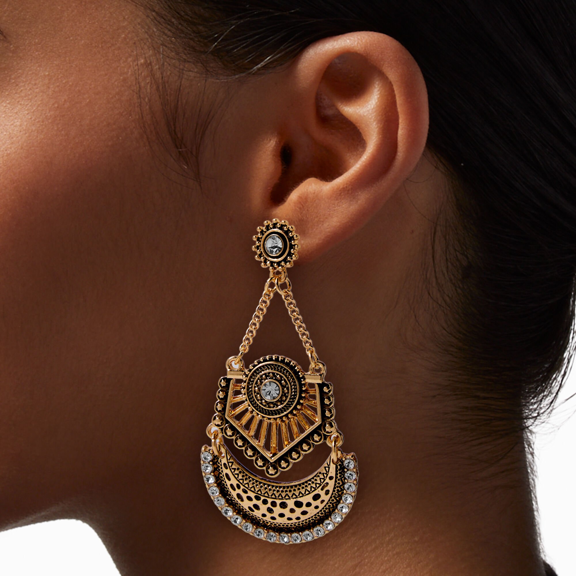 Gold-tone Antique Bohemian 3'' Drop Earrings,