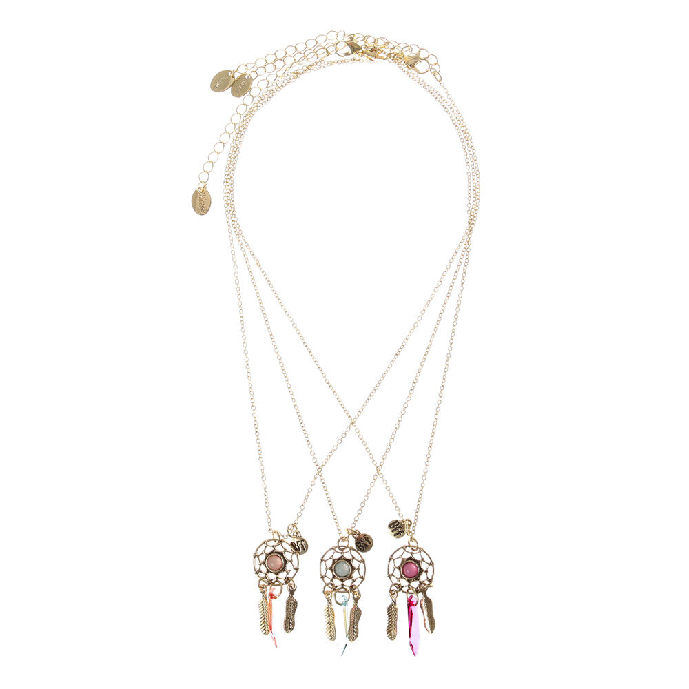 Glass Stone Dreamcatcher Best Friend Necklaces - 3 Pack,