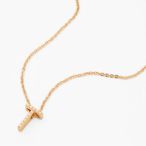 Gold-tone Mini Pearl Initial Pendant Necklace - T,