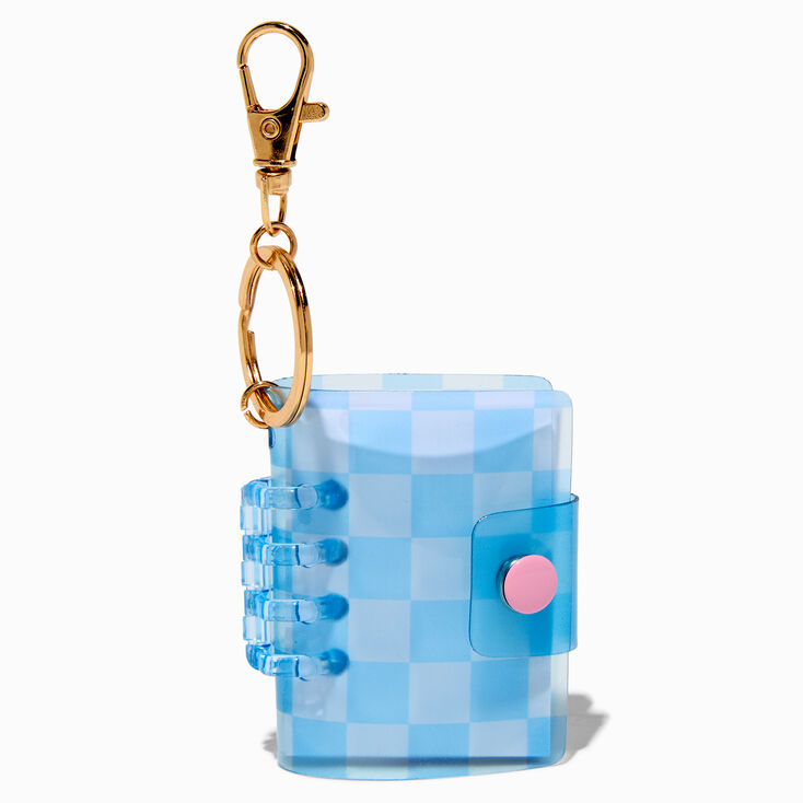 Porte-cl&eacute;s mini journal &agrave; carreaux bleu,