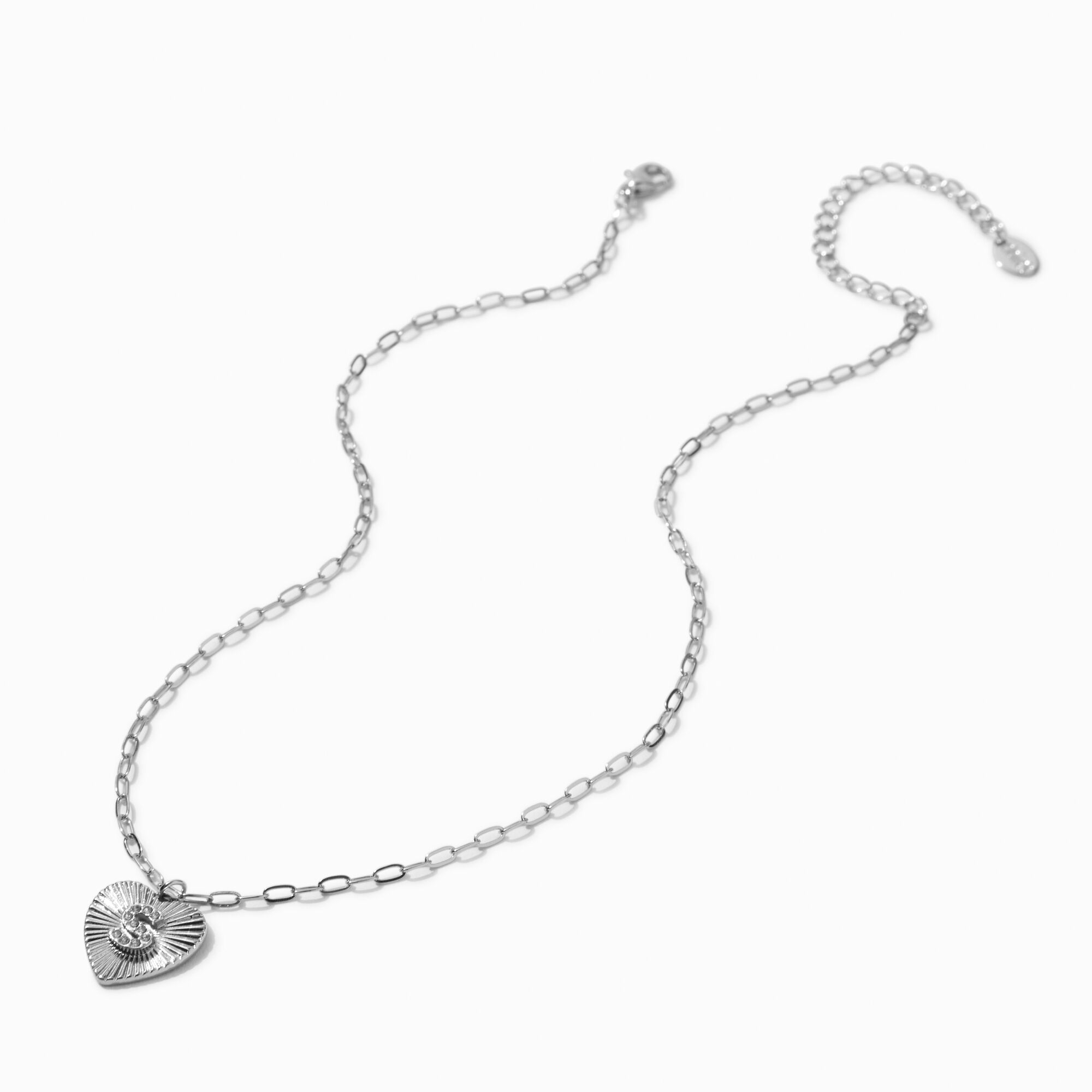Silver-tone Radiant Heart Initial Pendant Necklace - S,