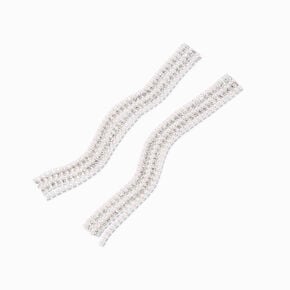 Silver-tone 3&quot; Pearl Embellished Linear Drop Earrings,