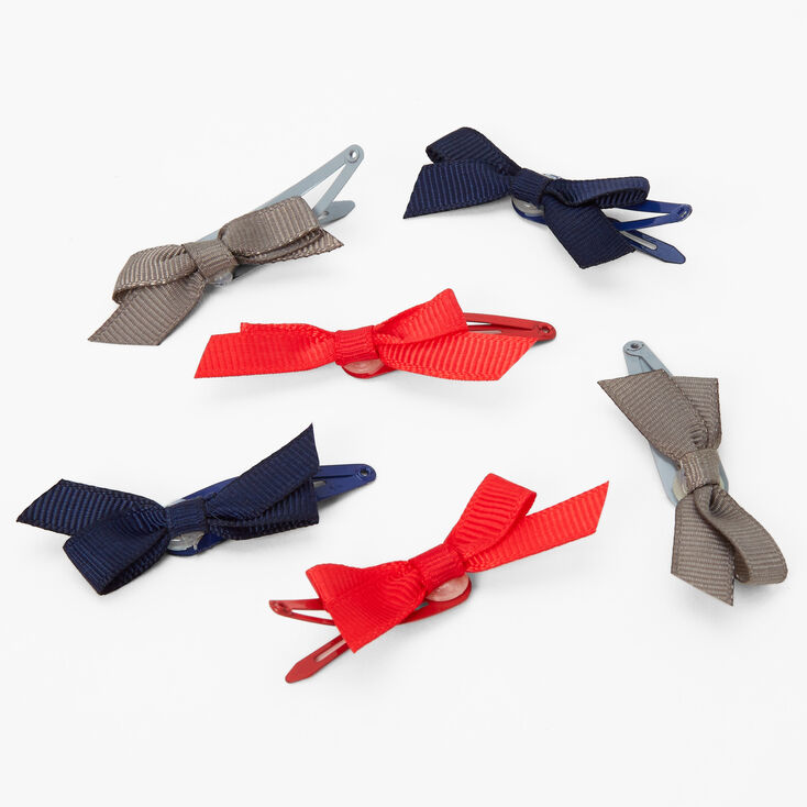 Claire&#39;s Club Blue/Red/Gray Bow Snap Hair Clips - 6 Pack,