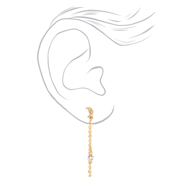 Gold 1.5&quot; Celestial Cross Front and Back Chain Drop Earrings - 3 Pack,