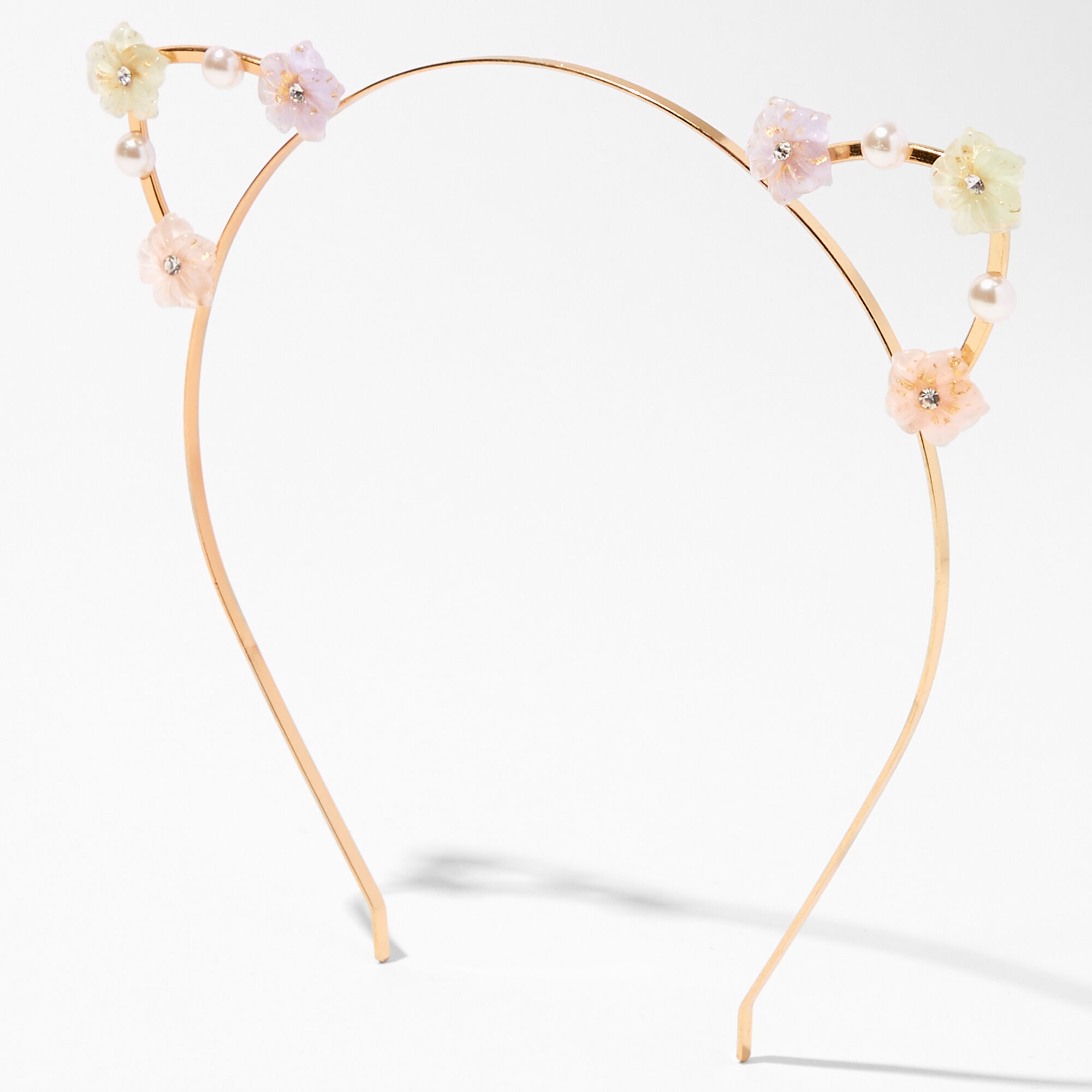 View Claires Blush Floral Cat Ears Headband Gold information