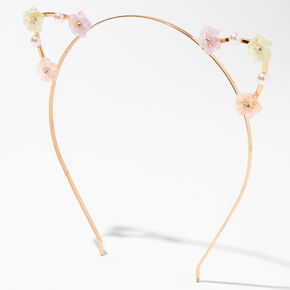 Blush Floral Gold Cat Ears Headband,