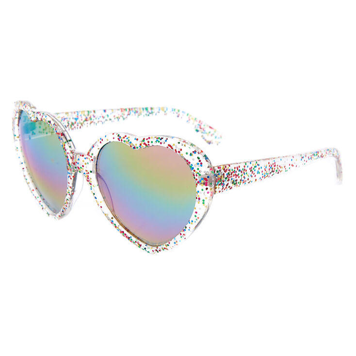 Lunettes de soleil en forme de c&oelig;ur &agrave; paillettes - Transparent,