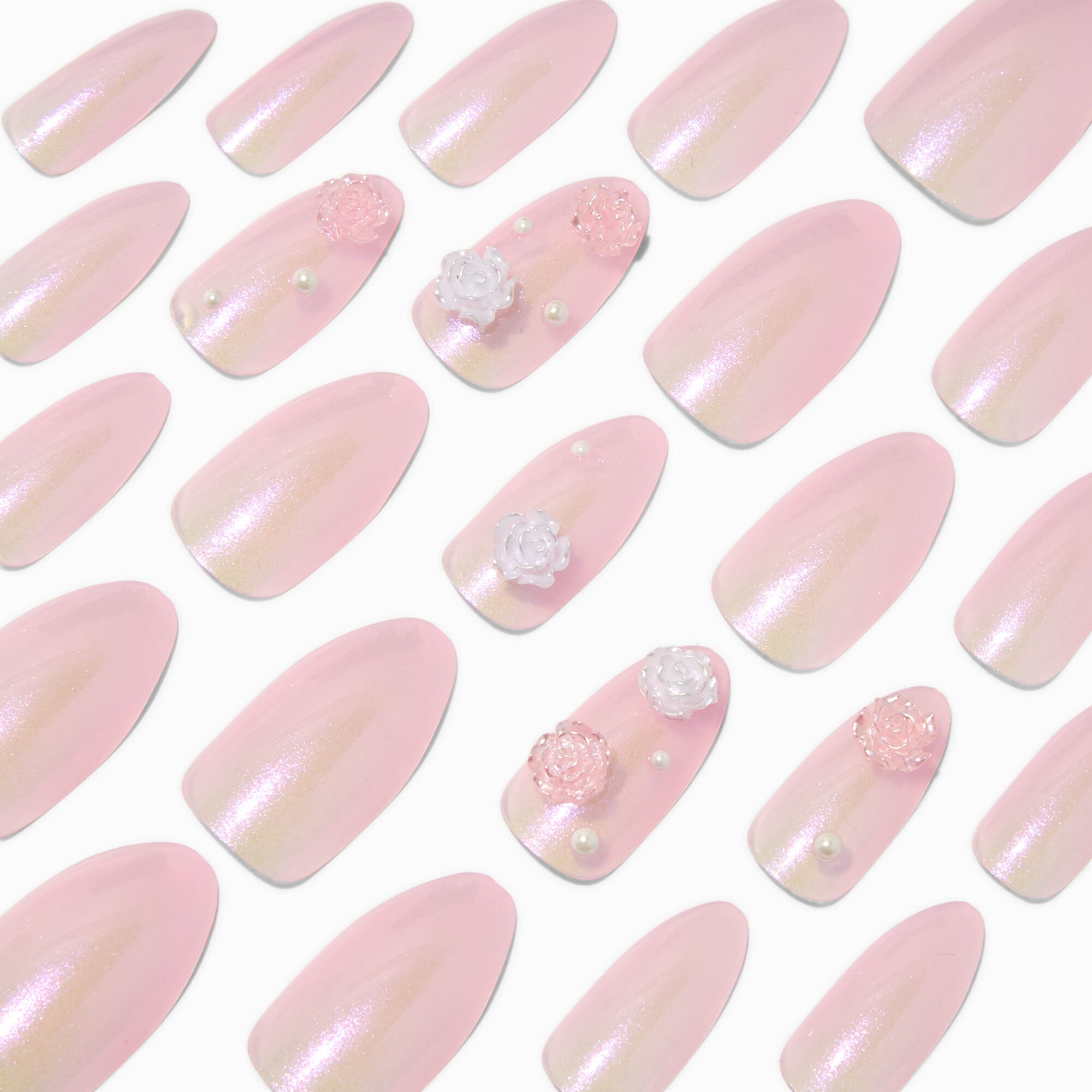 3D Rose & Pearl Stiletto Vegan Faux Nail Set - 24 Pack,