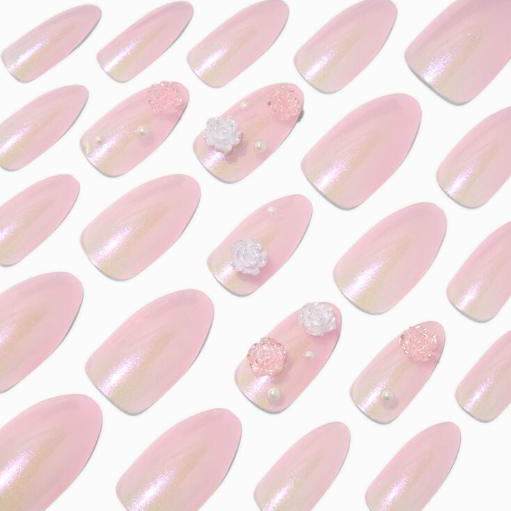 3D Rose &amp; Pearl Stiletto Vegan Faux Nail Set - 24 Pack,