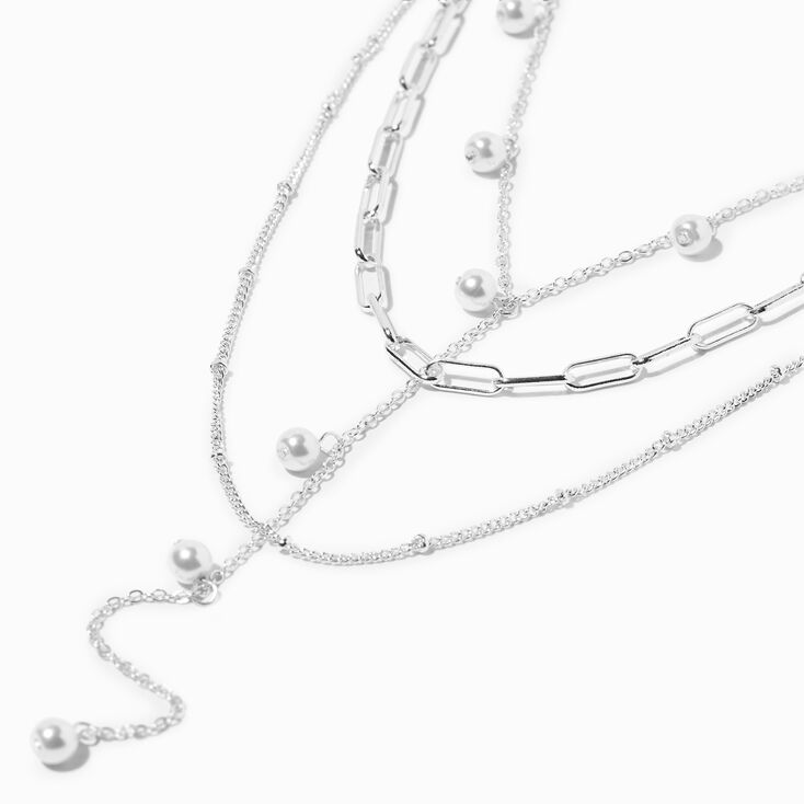 Silver Confetti Pearls Y-Neck Multi-Strand Necklace,