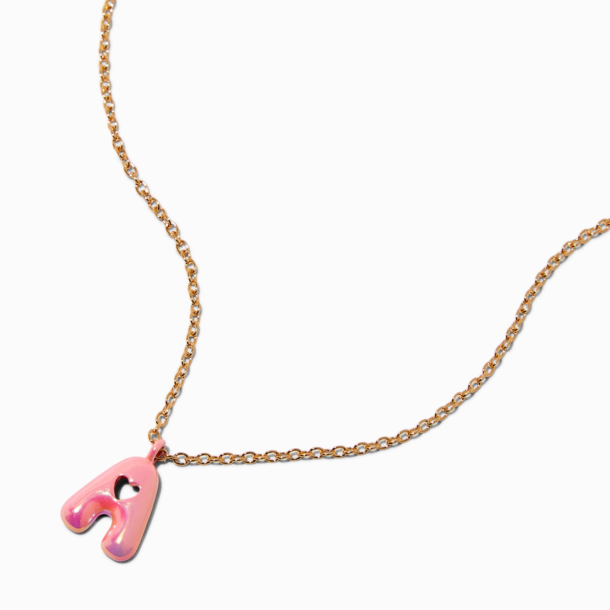 Pink Bubble Initial Heart Pendant Necklace - A,