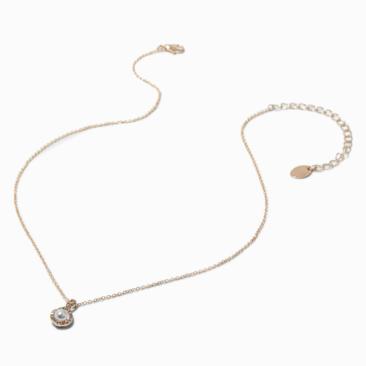 Rose Gold-tone Pearl Crystal Pendant Necklace,