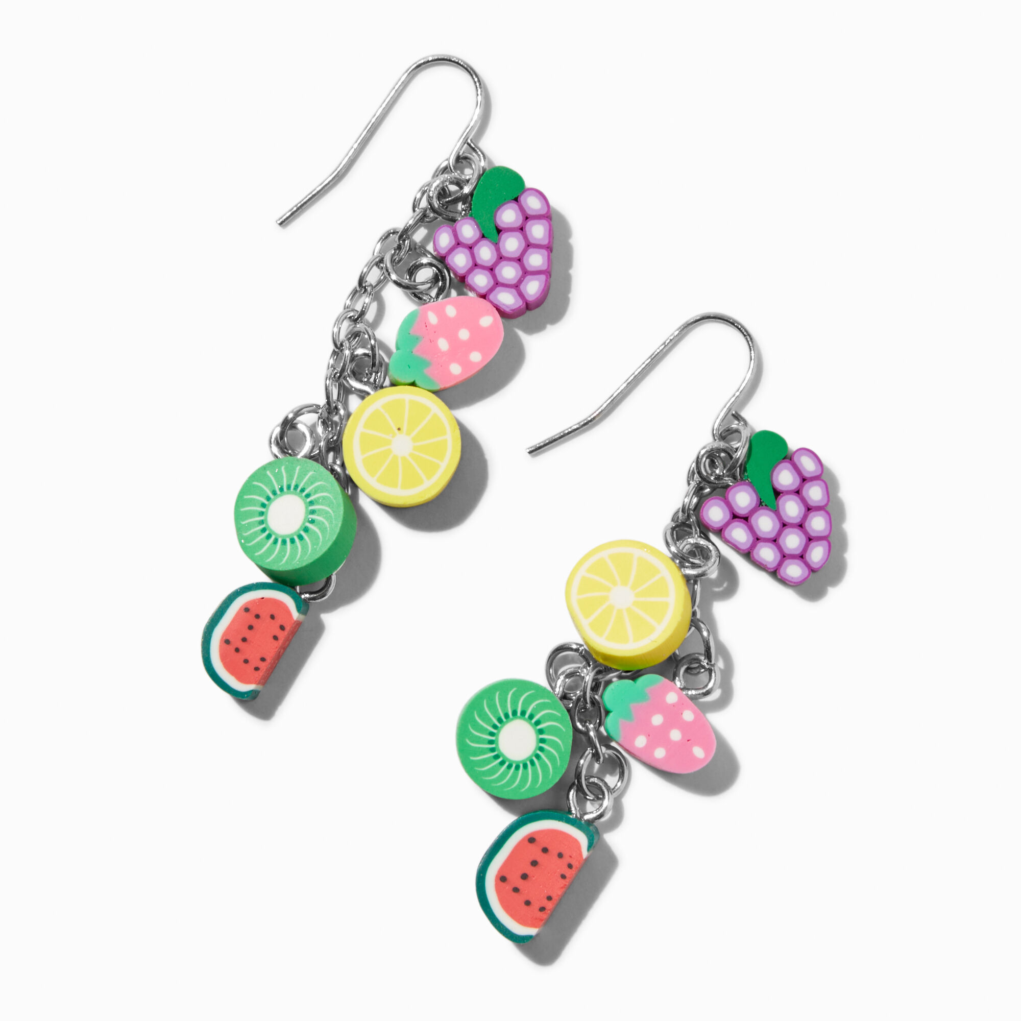 View Claires Fruit Salad Chain 2 Drop Earrings Silver information