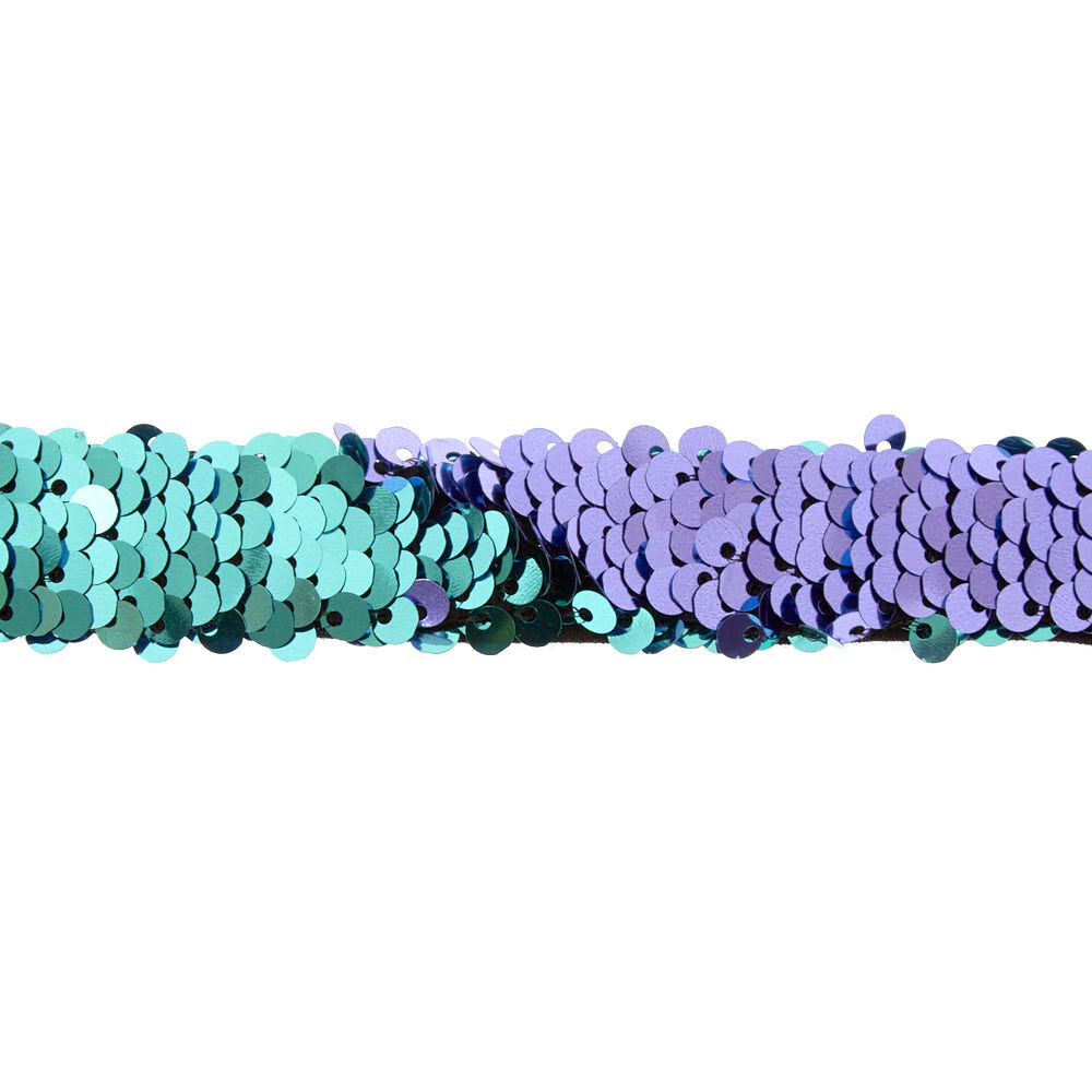 Bracelet à sequins réversibles couleur turquoise et lavande,