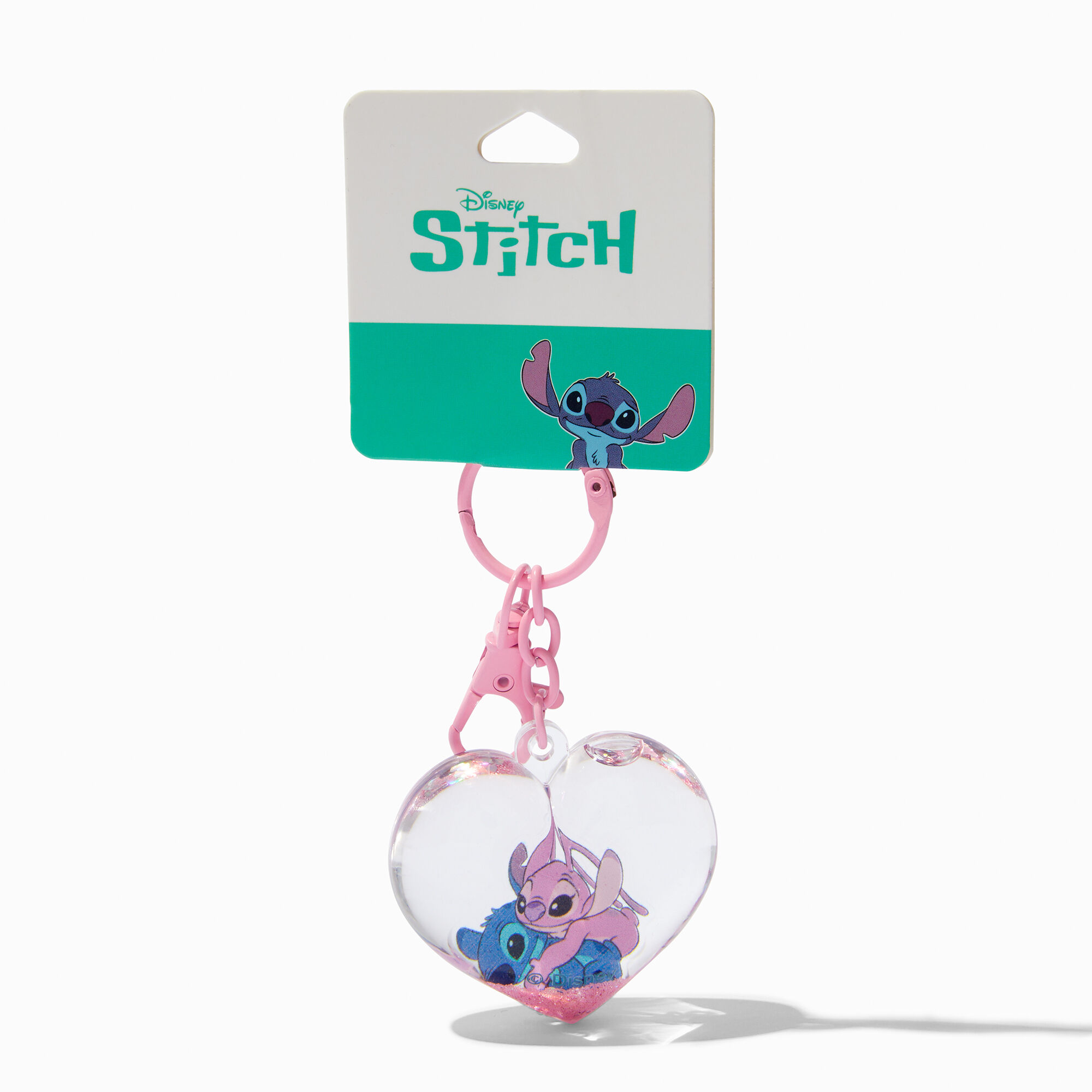 View Claires Disney Stitch Angel Heart WaterFilled Keyring Purple information