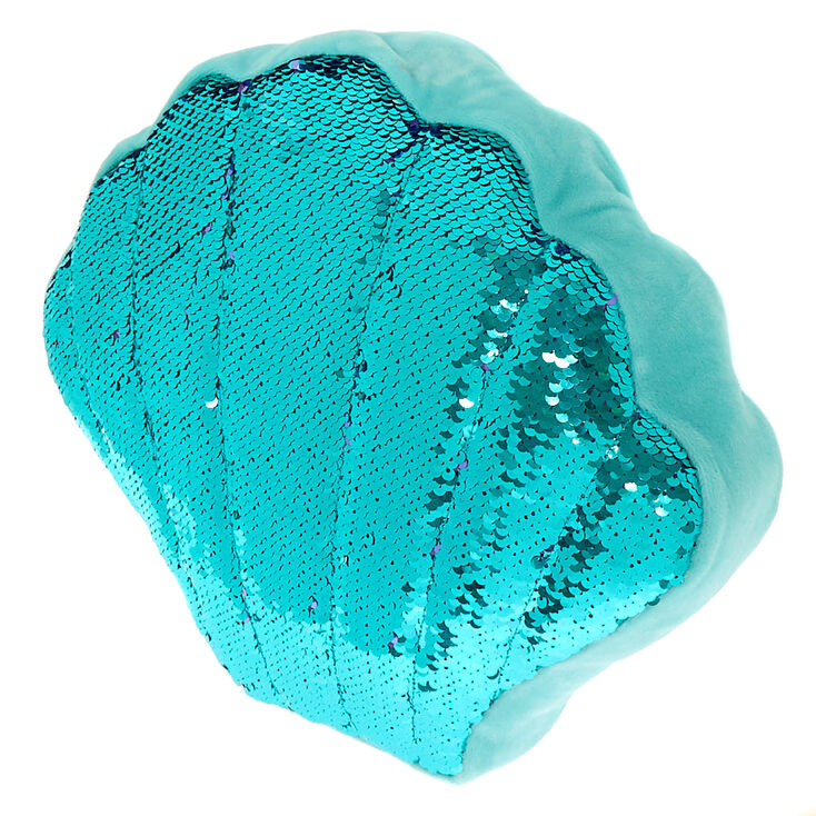 Oreiller coquillage sir&egrave;ne avec sequins r&eacute;versibles turquoise,