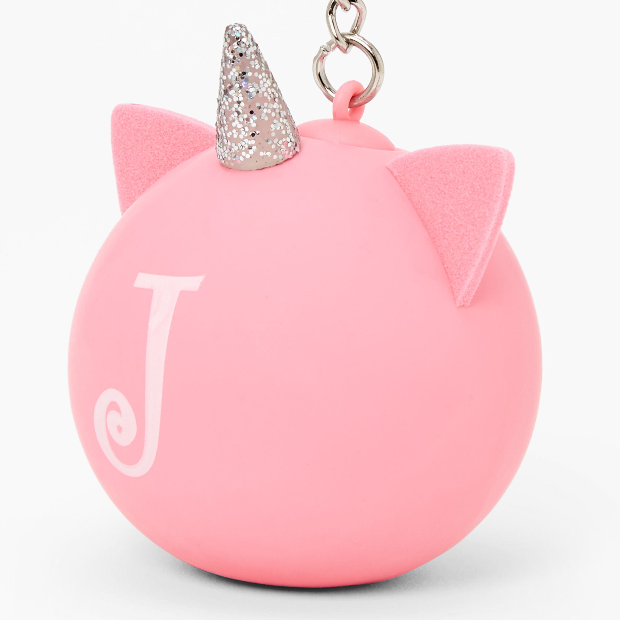 Initial Unicorn Stress Ball Keychain - Pink, J,