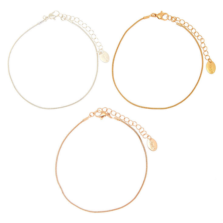 Mixed Metal Chain Anklets - 3 Pack,