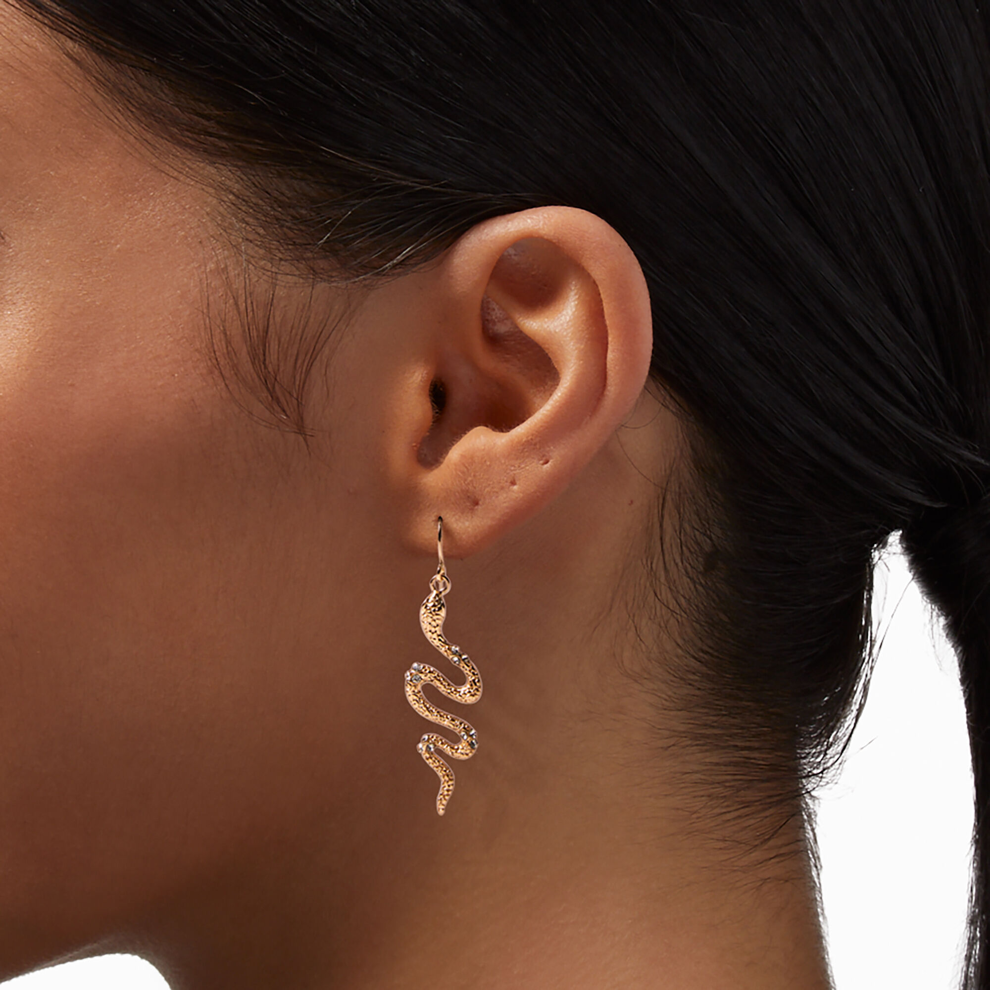 Gold 1.5 Embellished Snake Drop Earrings
