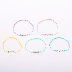 Bracelets d&rsquo;amiti&eacute; r&eacute;glables plaques m&eacute;talliques aux tons pastel - Lot de 5,