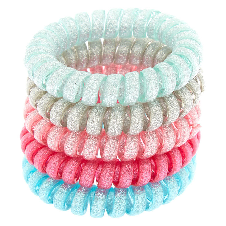 Claire S Club Glitter Spiral Hair Ties 5 Pack Claire S Us