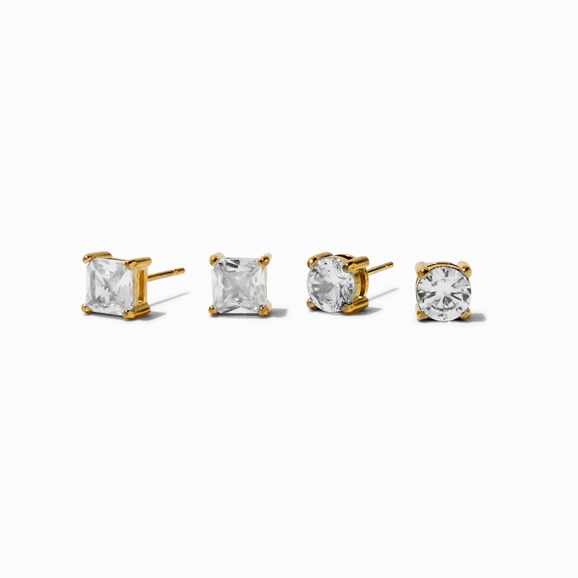View Claires Tone Stainless Steel Cubic Zirconia 6MM Square Round Stud Earrings 2 Pack Gold information