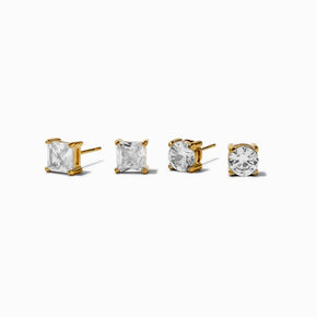 Gold-tone Stainless Steel Cubic Zirconia 6MM Square &amp; Round Stud Earrings - 2 Pack,