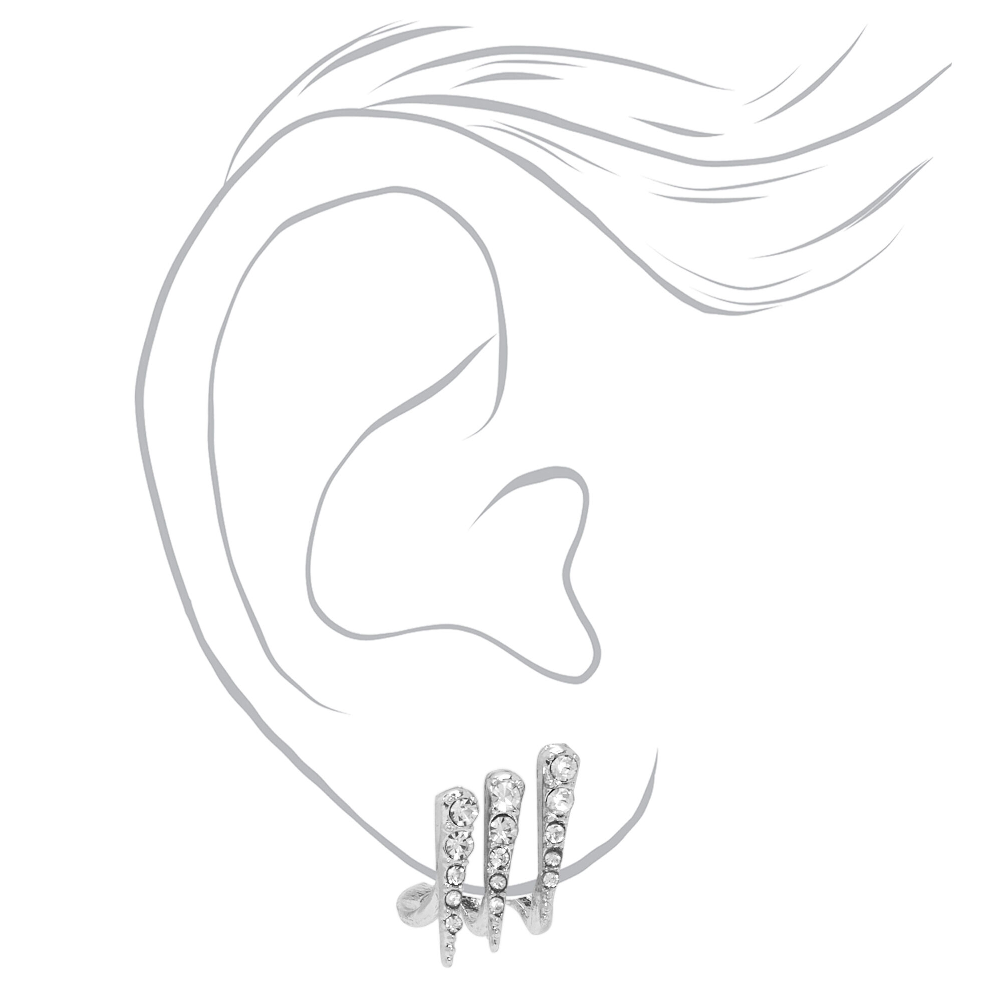 Triple Spike Crystal Stud Earrings - Silver,
