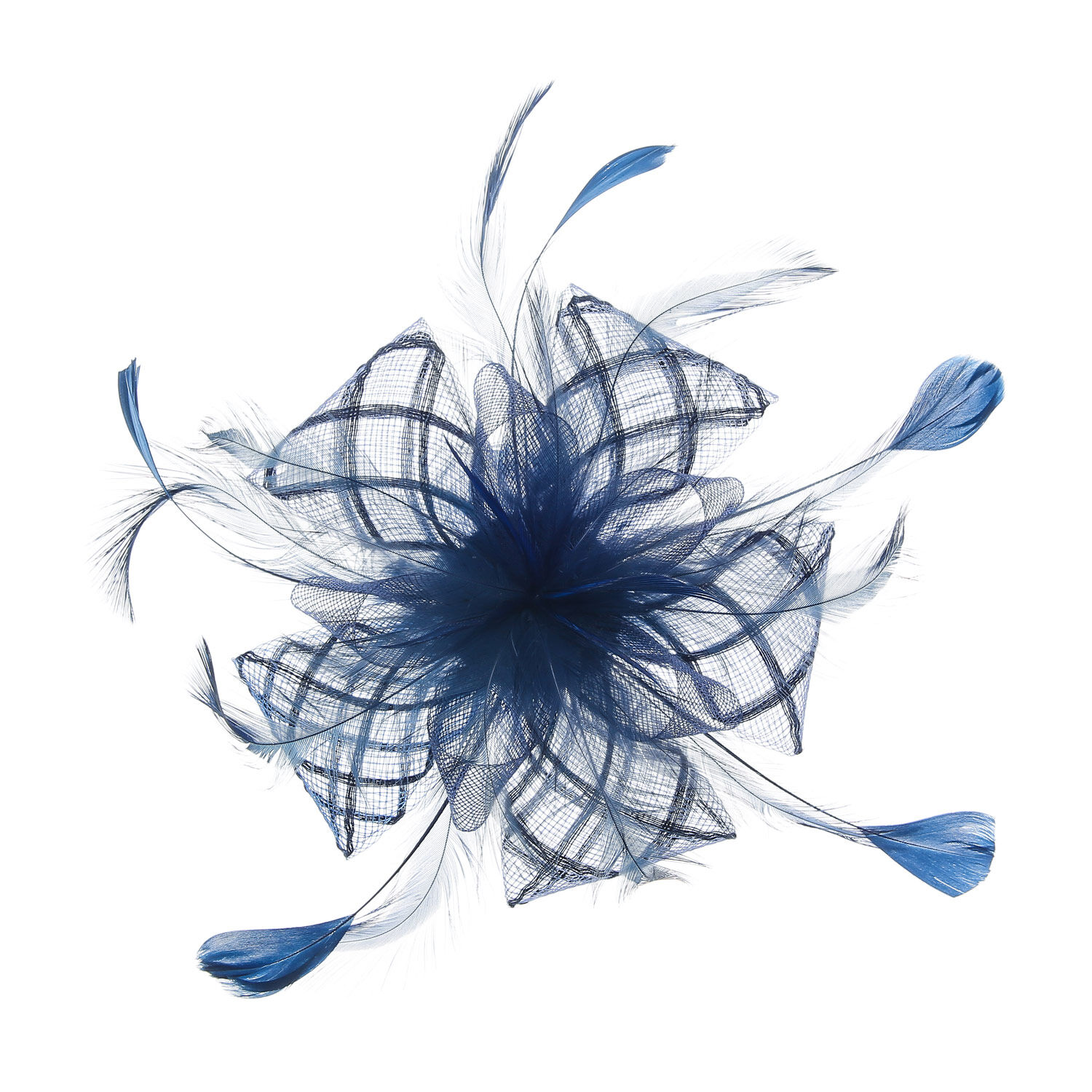 Navy Mesh Feather Fascinator Flower,