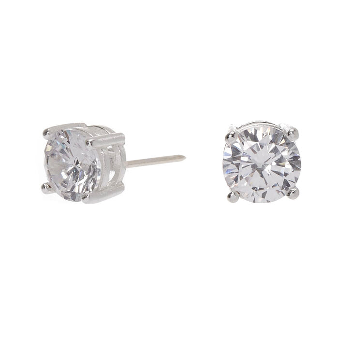 Sterling Silver Cubic Zirconia 5MM Round Basket Stud Earrings,