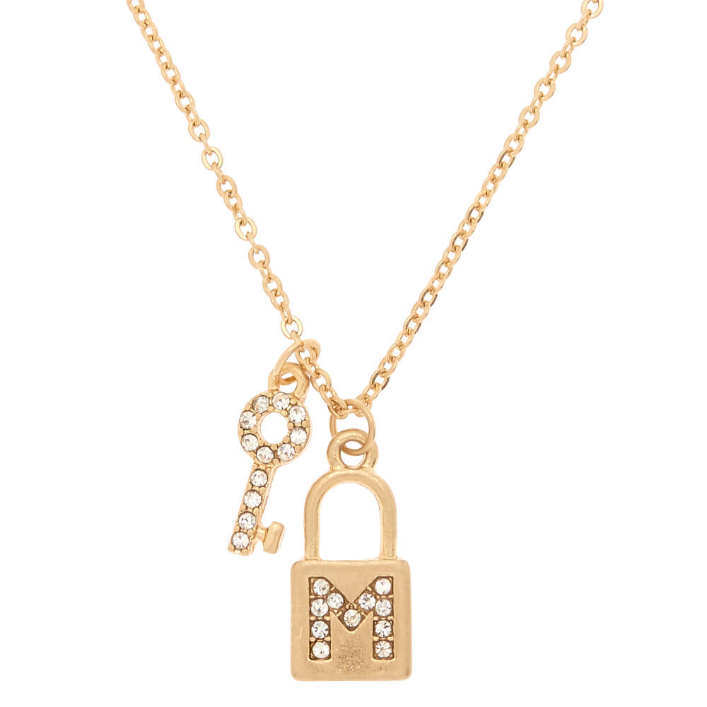 Gold Lock & Key Initial Pendant Necklace - M,