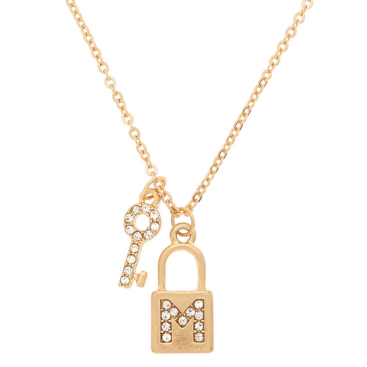 Gold Lock &amp; Key Initial Pendant Necklace - M,