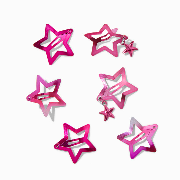 Pink Star Snap Hair Clips - 6 Pack,