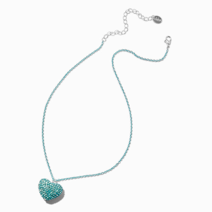 Blue Pav&eacute; Crystal Heart Pendant Necklace,