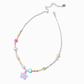 Pastel Mixed Beaded Star Pendant Necklace ,