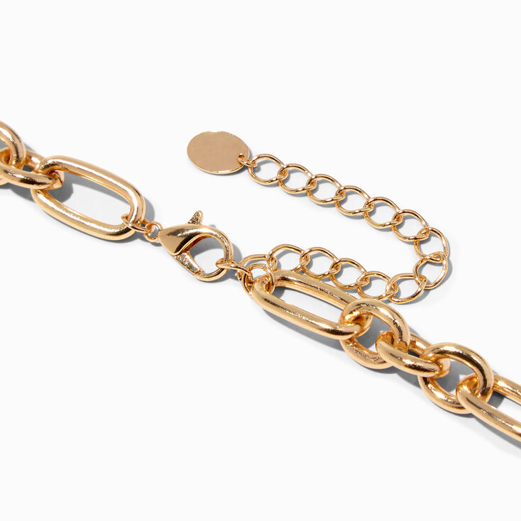 Gold Pav&eacute; Pearl Carabiner Figaro Chain Necklace,