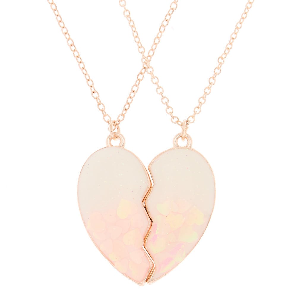 Best Friends Heart Confetti Pendant Necklaces - Pink, 2 Pack,