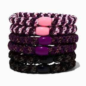 Pink Tonal Lurex Beaded Woven Hair Ties - 6 Pack,
