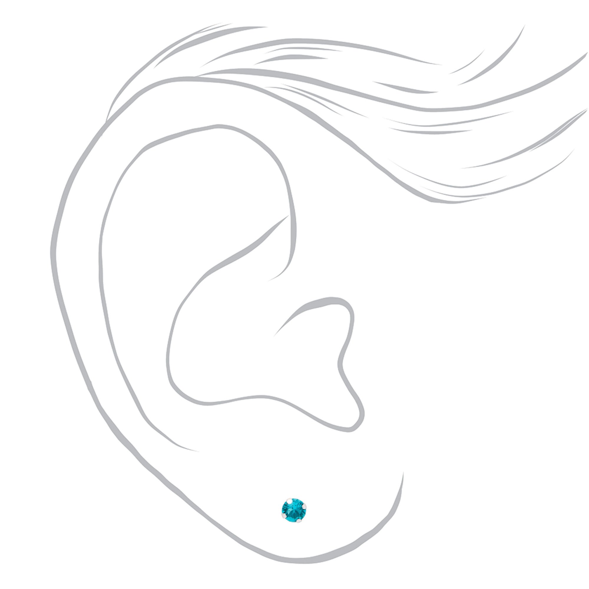 14kt White Gold 3mm December Crystal Blue Zircon Studs Ear Piercing Kit with Ear Care Solution,