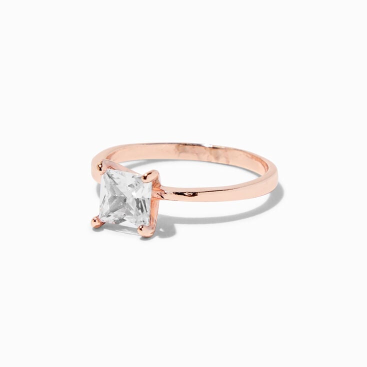 Rose Gold-tone Cubic Zirconia Square Ring Stack Set - 3 Pack,