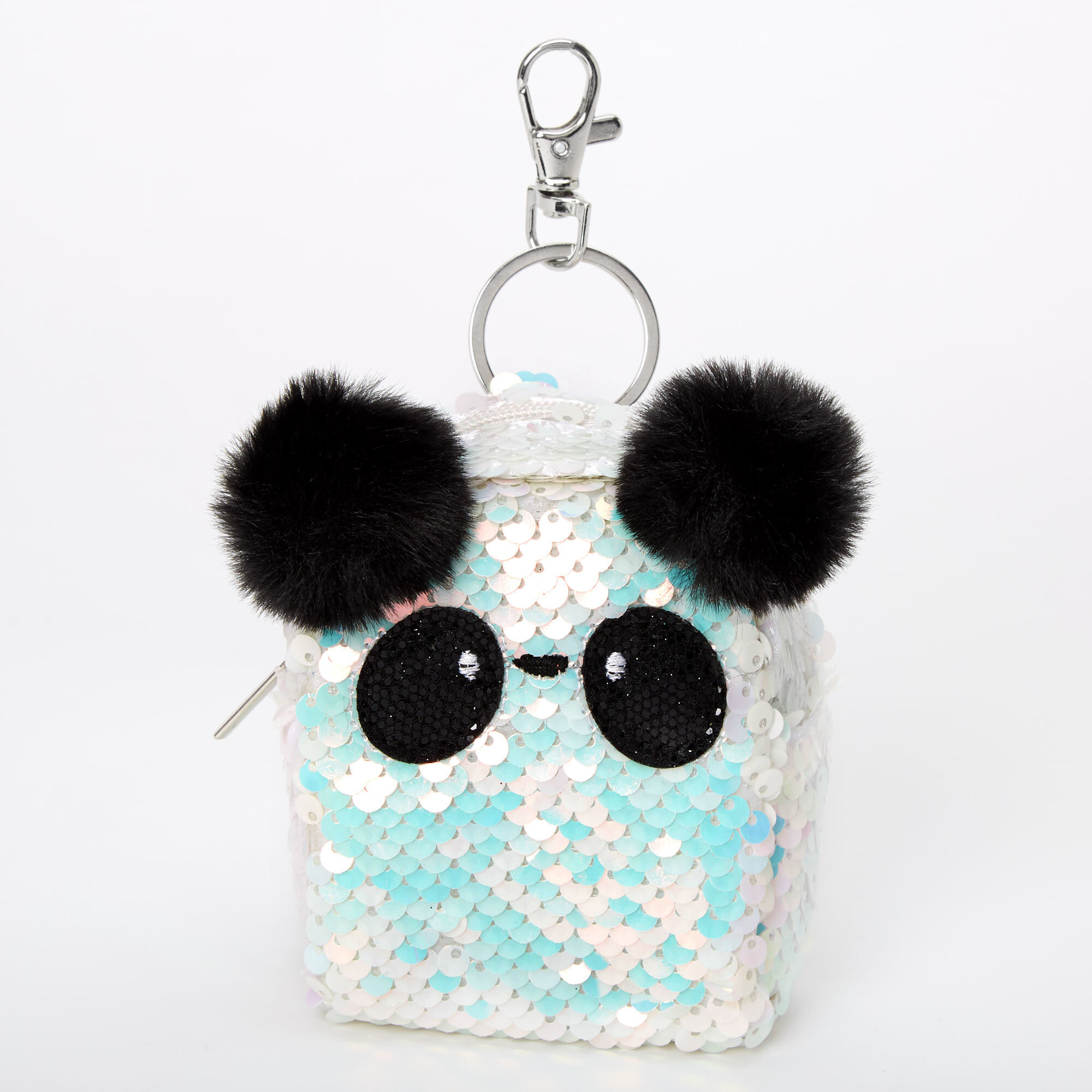 Panda Iridescent Sequin Mini Backpack Keychain White