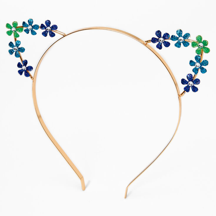 Gold Blue and Green Flower Cat Ears Headband,