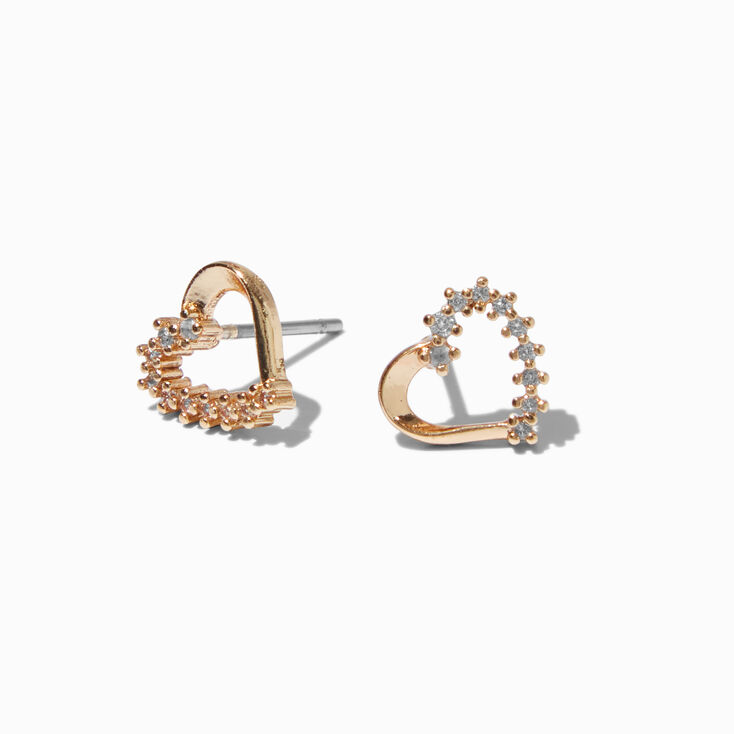 Gold-tone Cubic Zirconia Heart Pendant Necklace &amp; Stud Earrings Set ,