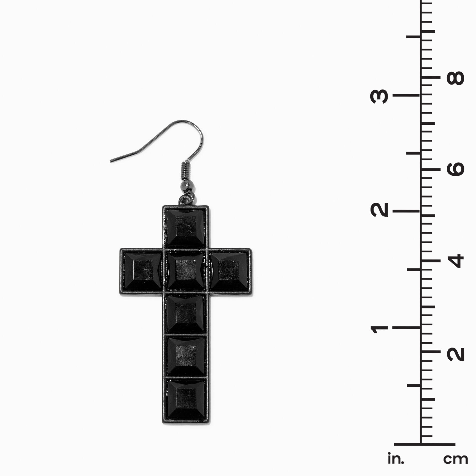 Black 3" Cross Drop Earrings,