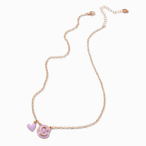 Purple Bubble Initial Heart Pendant Necklace - C,