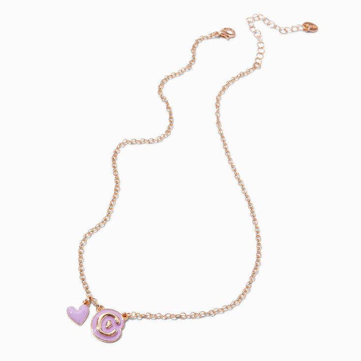 Purple Bubble Initial Heart Pendant Necklace - C,
